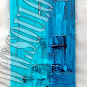 *Blue Stone*  Größe 20 x 50 cm Leinwand gespachtelt + Stein hellblau blau gefertigt von Marion Heine Soulous Art