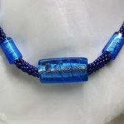Perlen - Kette Schmuck Rocailles blau Silberfolienglasperlen gehäkelt von Marion Heine Soulous Art